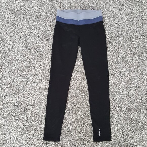 Reebok Thin Fleece Legging Black Boxer Elastic Waist Pull-On Workout Tights XS - Picture 1 of 9